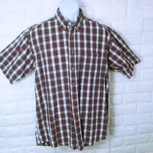 Vintage 90s Woolrich Plaid Seersucker Shirt -L Pocket SSL Button-Down Casual Red